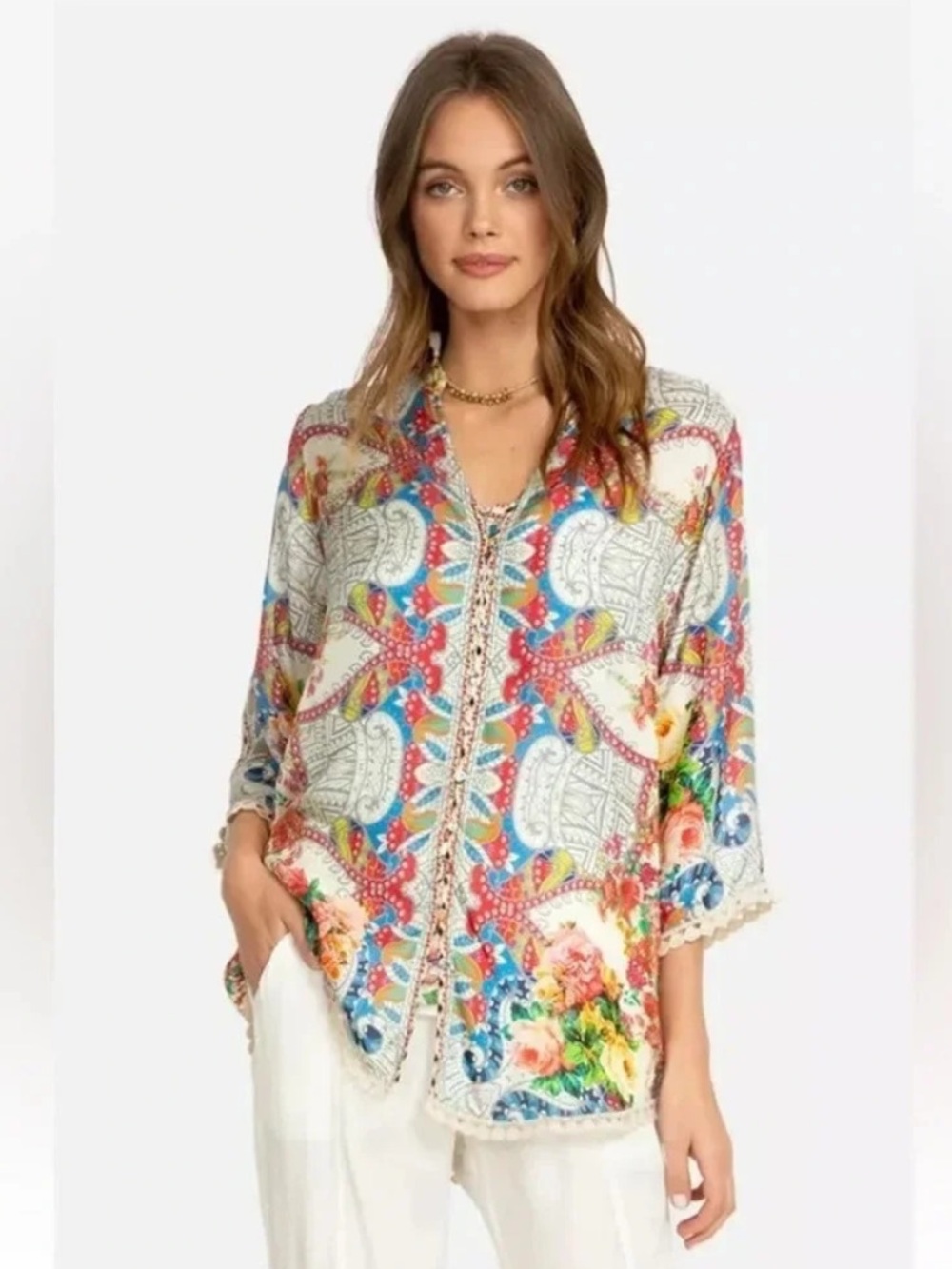 Johnny Was Blush Button Down Blouse Top Tunic size XS